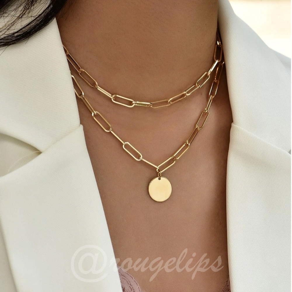 Gold Tone Double Layer Chain with Charm Fashion Necklace
